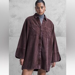 ASOS DESIGN Curve Oversized Washed Corduroy Shacket in Plum